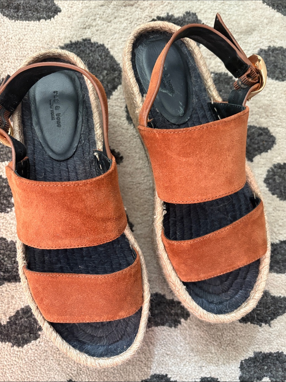 Womens Suede Two-Band Platform Sandals in Rust